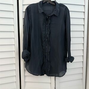 CP Shades Blue Ruffled Cuffed Sleeve Blouse